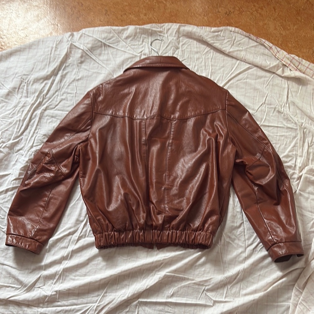 Vintage Leathercraft Process Brown Leather Bomber Jacket Size 44